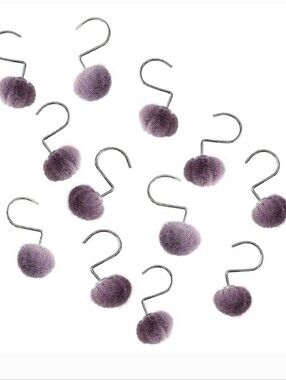 ​💜 Wild Sage Rochell Faux Fur Pom Pom Shower Curtain Hooks - Mauve Orchid GUC